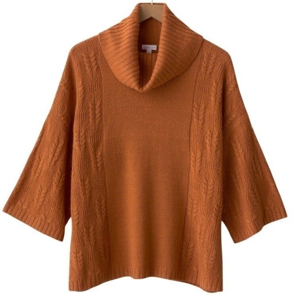 Garnet Hill Womens Medium Sweater 3/4 Sleeve Linen Wool Minimalist Knit Funnel - Picture 1 of 4